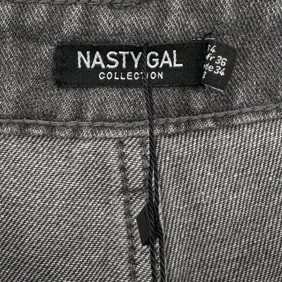 NWT Nasty Gal Washed Black / Gray Feather Hem Straight Leg Jeans sz 8 - Picture 7 of 12